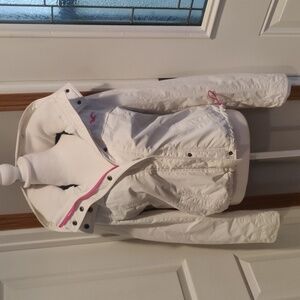 Hollister California white double closure hooded ski jacket with pink accents lg